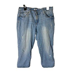 FASHion BUG CROPPED CAPRI JEANS DISTRESSED WOMENS SIZE 14 LIGHT WASH Large